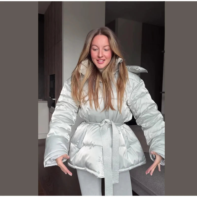 Abrigo Mujer Vintage Brillante - Abrigo Capucha Acolchado Cuello Alto 2025