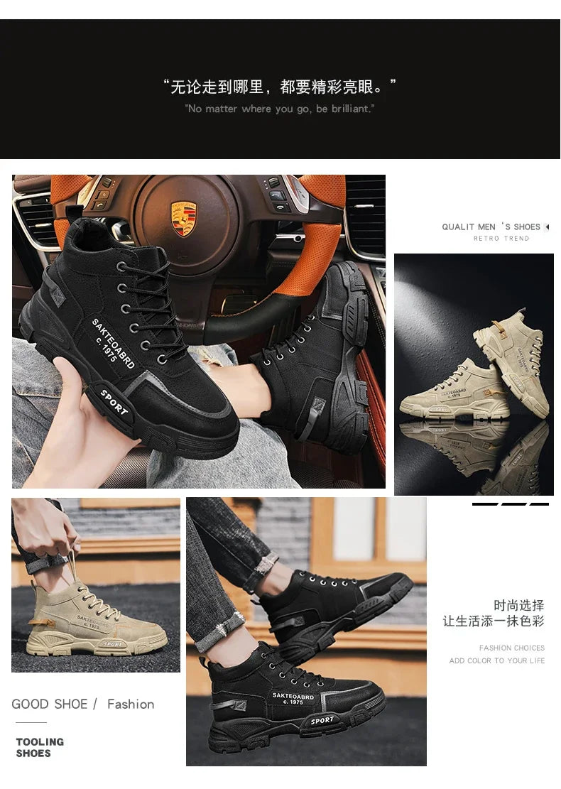 Botas Hombre Casual Suela Suave - Antideslizantes 4 Estaciones Trabajo Outdoor Estudiante Deportivas Fashion Youth Versátiles Trendy