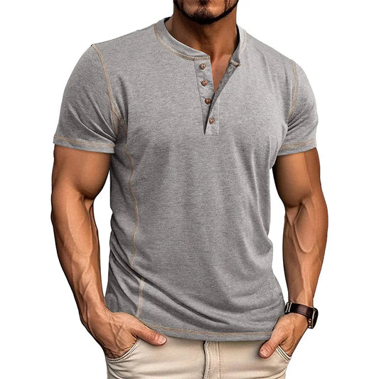 Camiseta Hombre Henry Neck Verano - Casual Alta Calidad Manga Corta Fashion Básica