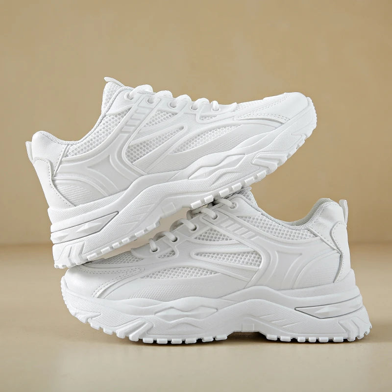 Sneakers Chunky Blancos Mujer 2024 - Zapatillas Piel Plataforma Gruesa