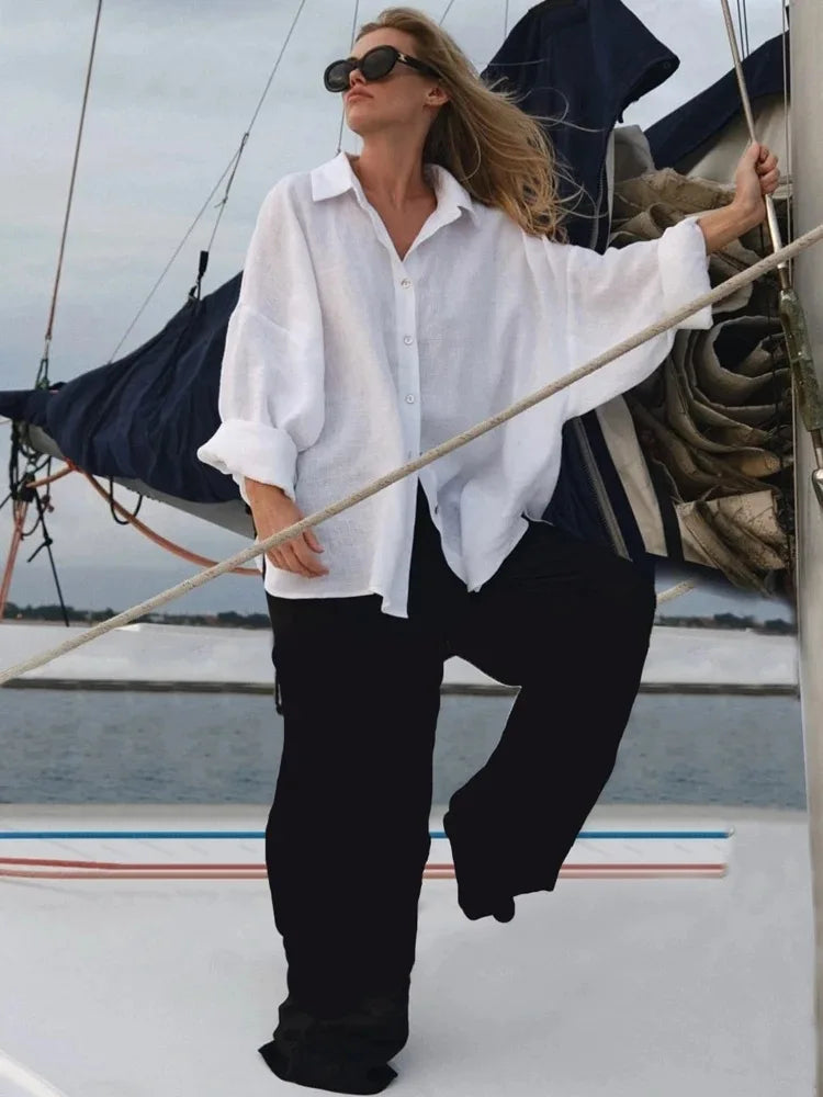 Camisa Mujer Verano Oficina - Blusa Manga Larga Solapa Elegante