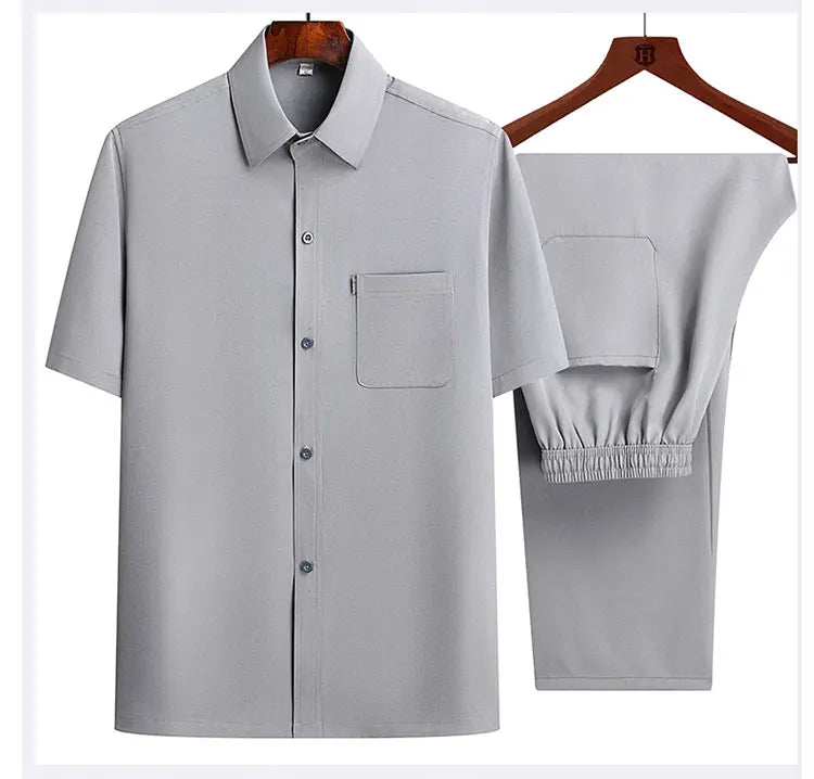 Conjunto Hombre Camisa y Pantalones 2025 - Set Deportivo Casual Estilo Chino Verano