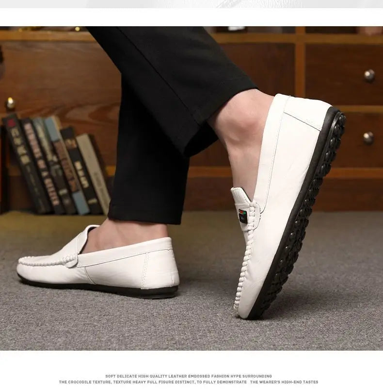 Mocasines Hombre Blancos Cuero - Vestir Casual Slip-On Primavera Otoño Designer