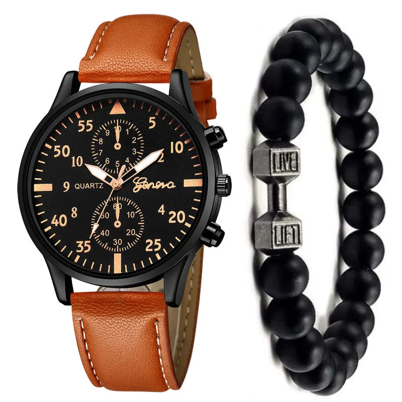 Reloj Hombre Cuero Marrón Luxury - Cuarzo Business Fashion Regalo Elegante