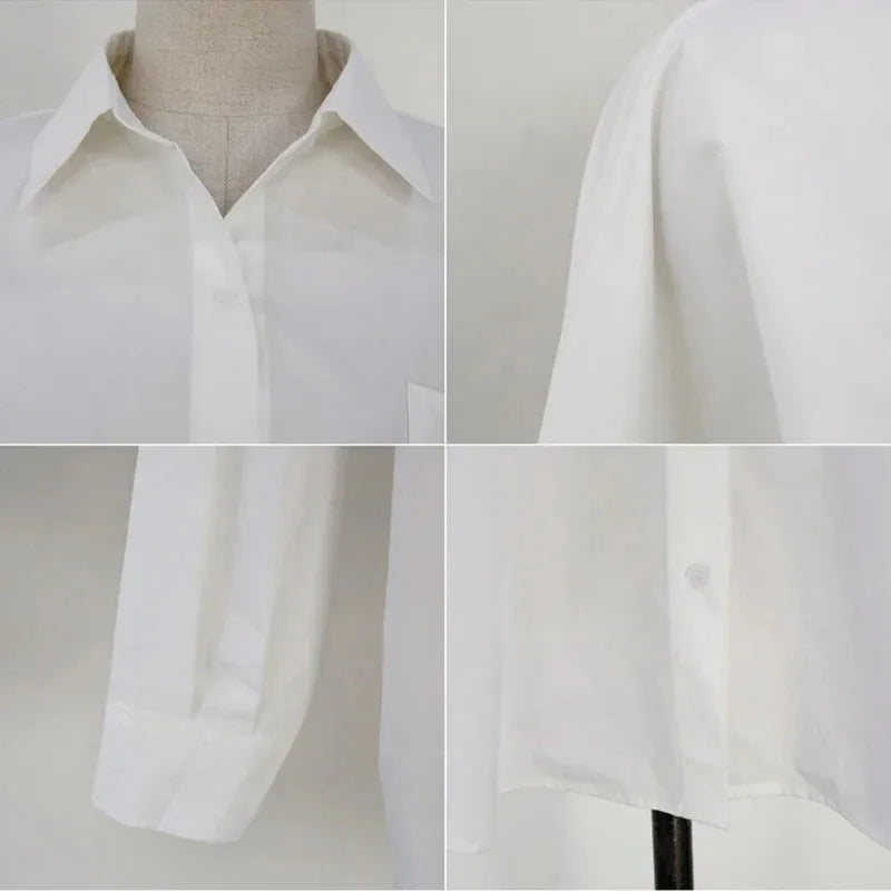 Camisa Algodón Mujer Blanca Oficina - Blusa Manga Larga Elegante