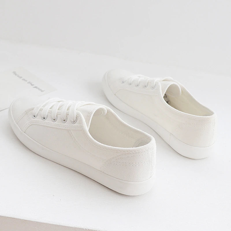 Zapatos Canvas Low Top Mujer Blancos - Zapatillas Transpirables Estudiantes Pareja