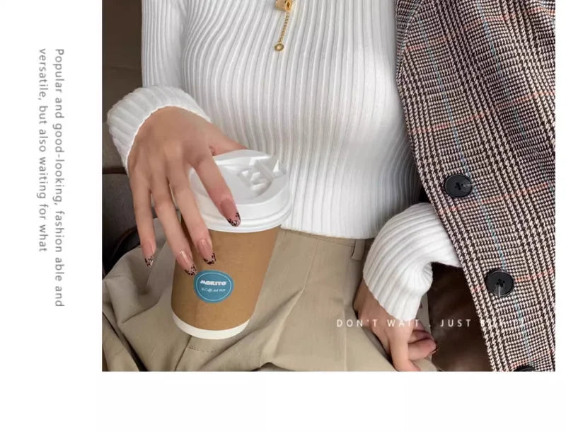 Jersey Mujer Cuello Alto Invierno 2024 - Grueso Cálido Slim Fit