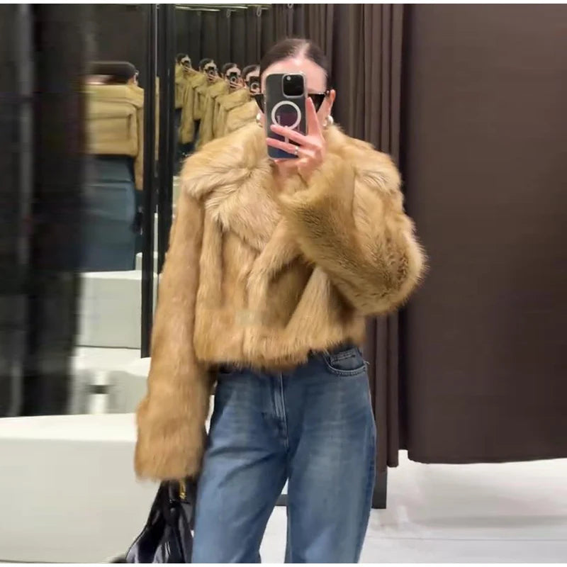 Chaqueta Piel Mujer Elegante - Chaqueta Cuello Alto Holgada 2025