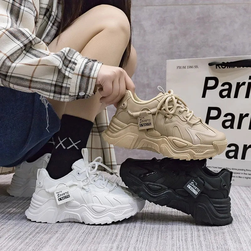 Sneakers Chunky Piel Mujer 2025 - Zapatillas Luxury Running Vulcanizadas