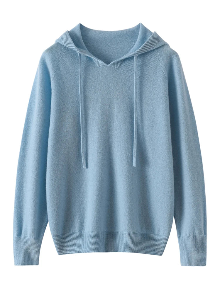 Sudadera Mujer Cashmere Capucha 100% - Pullover Punto Otoño Invierno Lujo
