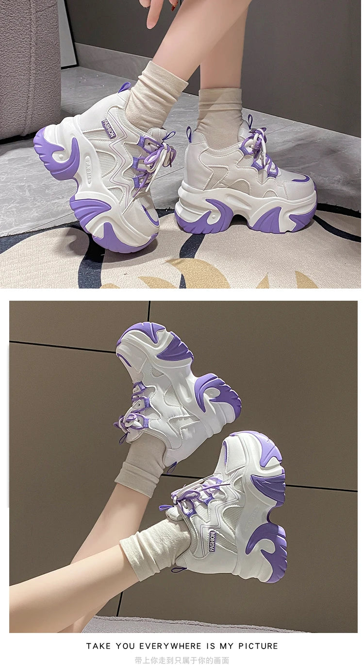 Sneakers Walking Mujer Plataforma Chunky - Zapatillas Piel 10CM Cuña Invierno