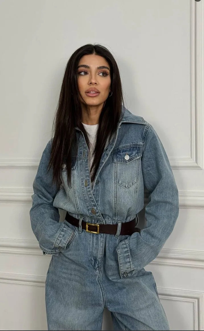 Mono Mujer Denim Retro Primavera - Jumpsuit Casual Suelto High-End
