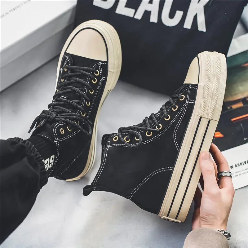 Sneakers Hombre Ante High-Top - Casual Vintage Marrón Botines Tobillo Suela Gruesa Tendencia Cordones