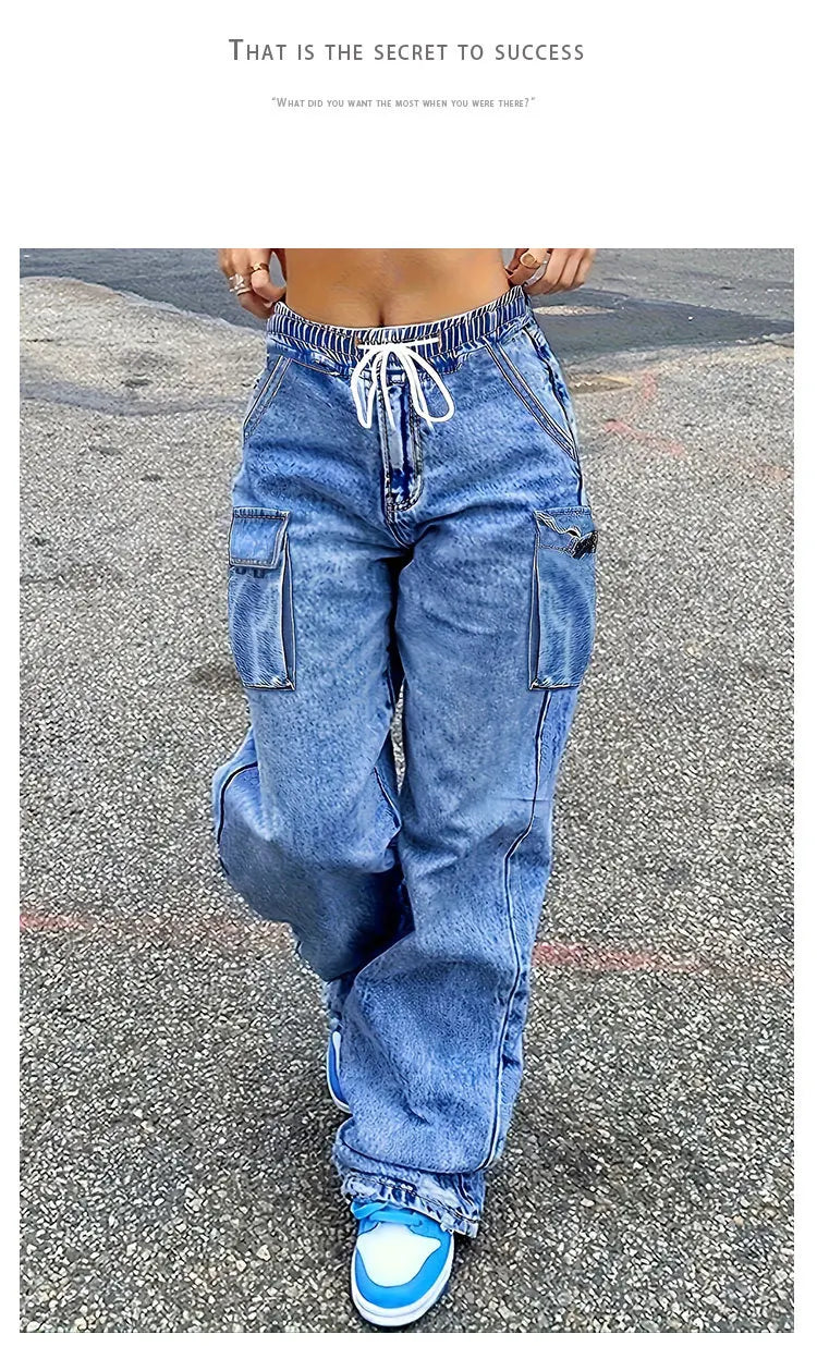 Jeans Cargo Mujer Streetwear - Pantalón Multibolsillos Vintage 2025