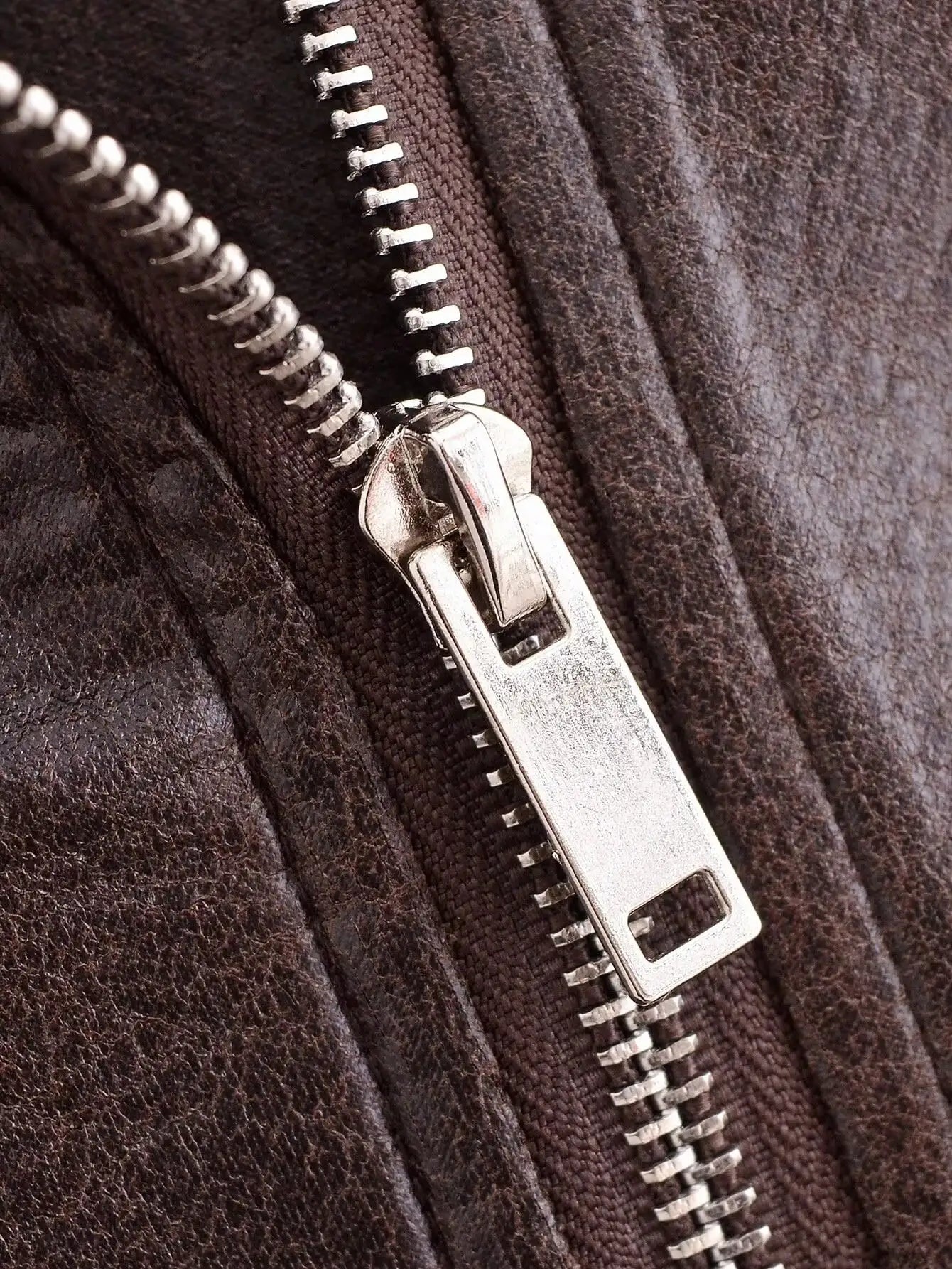 Chaqueta Cuero Mujer Vintage Marrón - Chaqueta Moto PU Cremallera