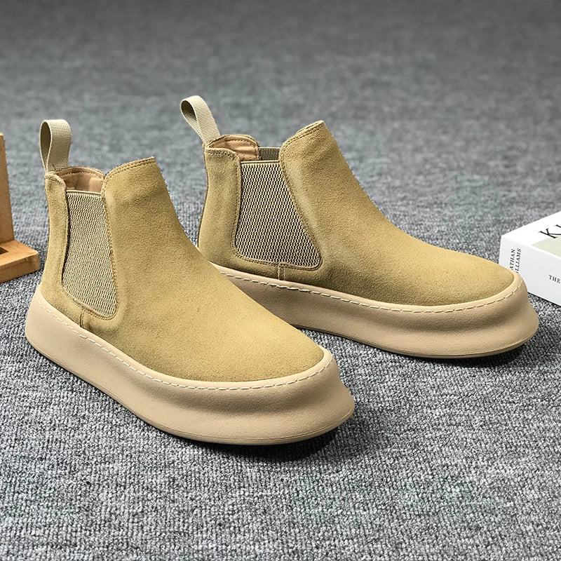 Botines Hombre Ante Suela Gruesa - Retro Otoño Invierno Cómodos Fashion Aumentan Altura Casual Jóvenes