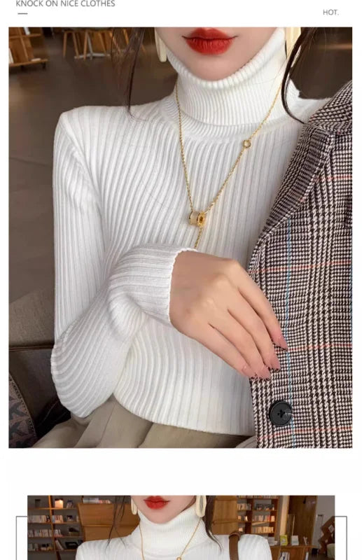 Jersey Mujer Cuello Alto Invierno 2024 - Grueso Cálido Slim Fit