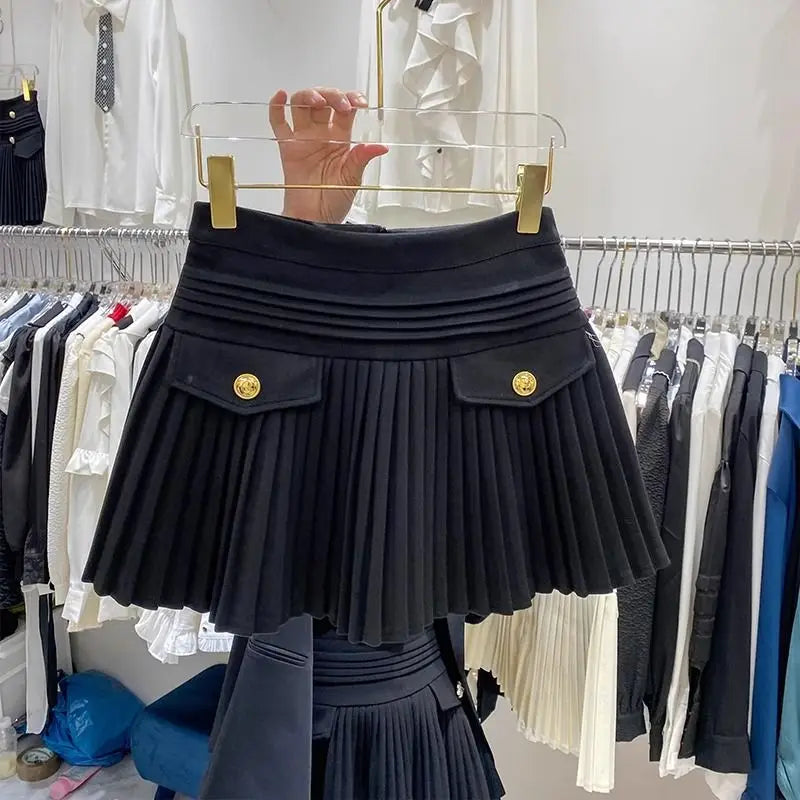 Falda Plisada Mujer Lana - Falda Mini Cintura Alta Otoño Elegante