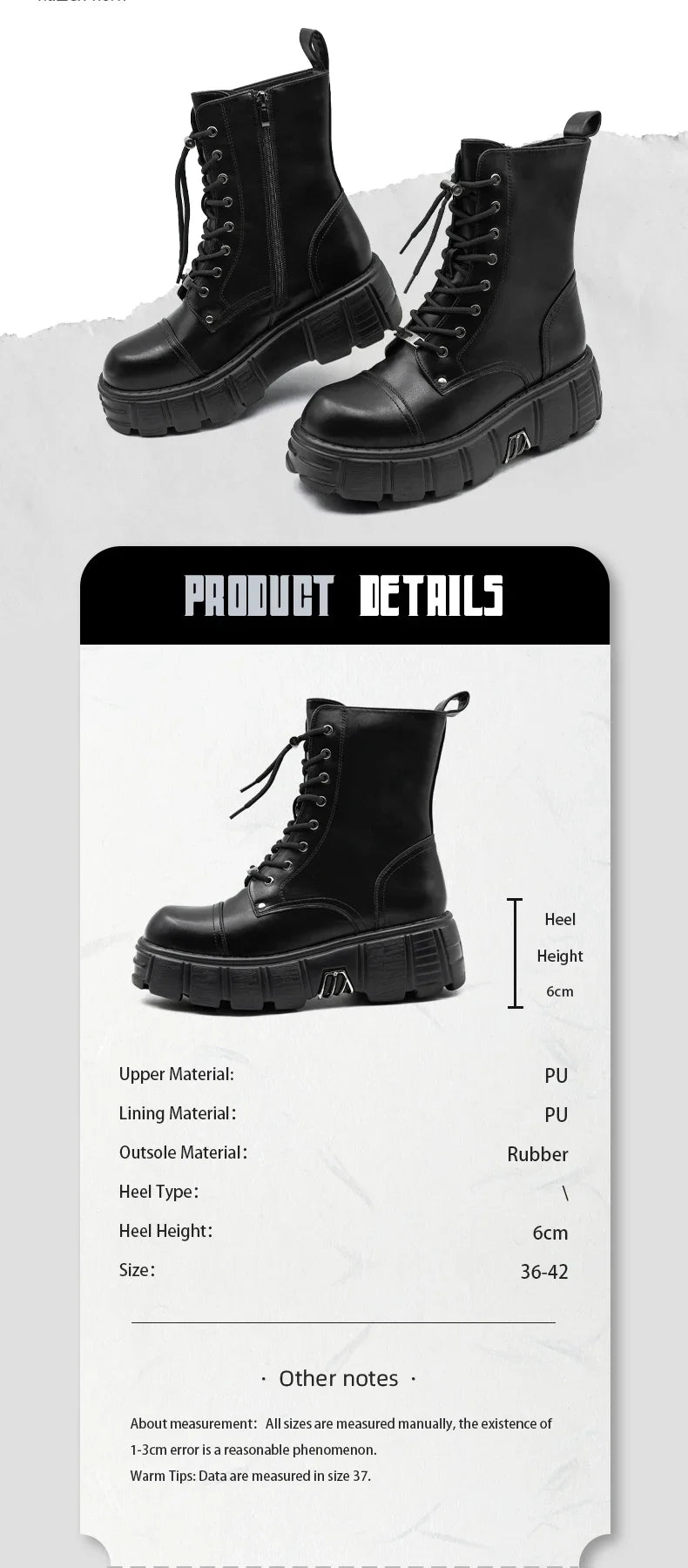 Botas Tobillo Mujer 2024 Punk Plataforma - Rock Cordones Retro Chunky