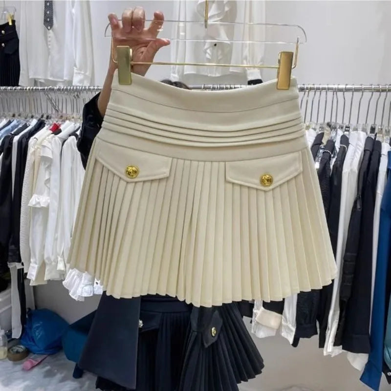Falda Plisada Mujer Lana - Falda Mini Cintura Alta Otoño Elegante