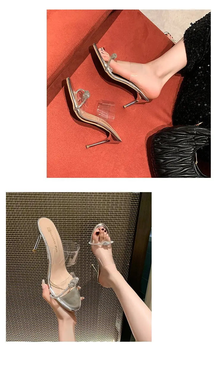 Sandalias Cristal Mujer Gladiador - Zapatos Tacón Alto Correa Tobillo Sexy Fiesta