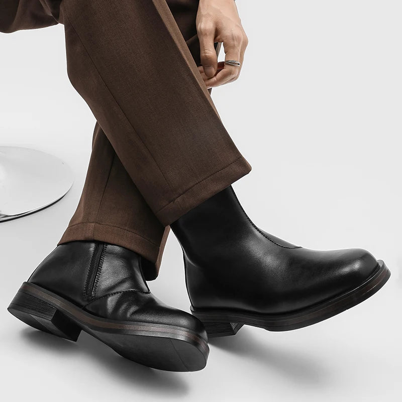 Botas Chelsea Hombre Mid Top - Motorcycle Casual Cremallera Lateral Punta Redonda