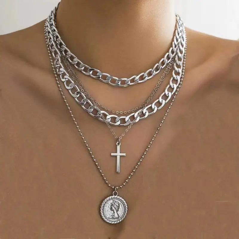 Collar Choker Multicapa Dorado Mujer - Cadena Gruesa Punk Hip-Hop