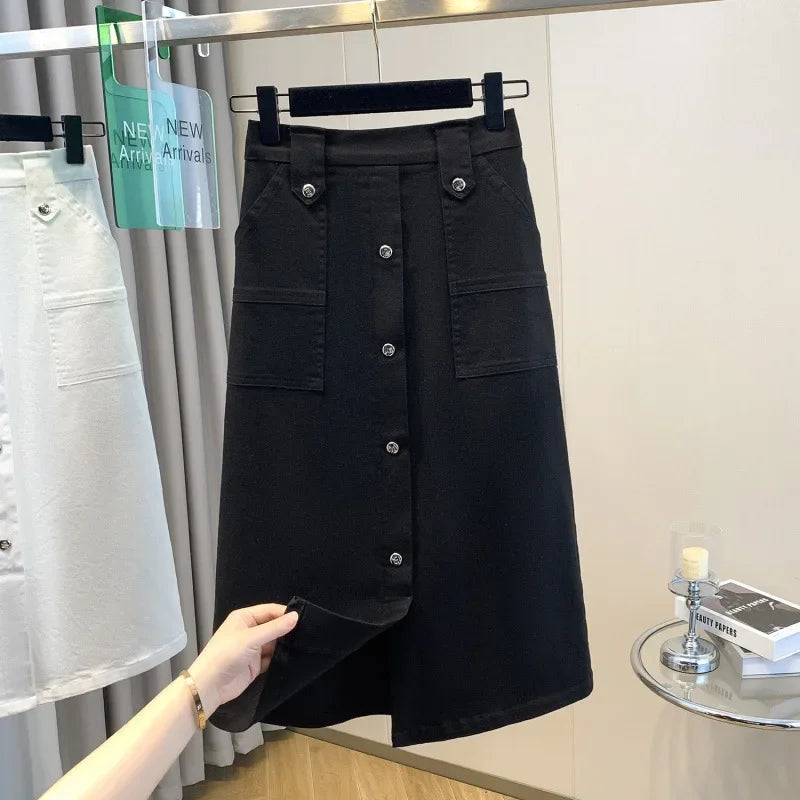 Falda Mujer Denim Tallas Grandes Primavera - Midi Cintura Alta Elástica