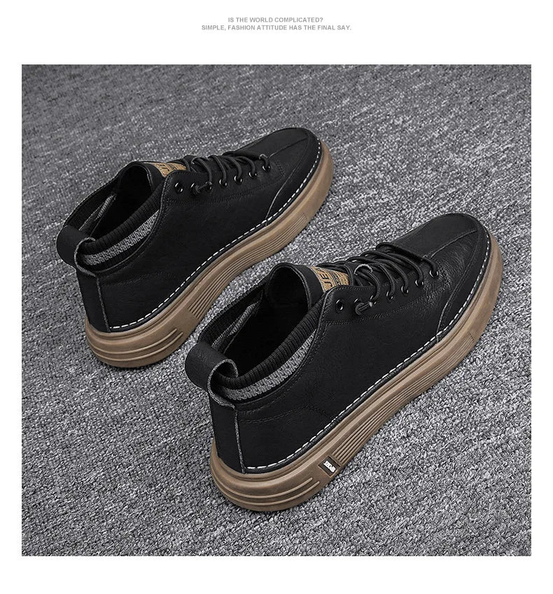 Zapatos Hombre Cuero Casual 2023 - Negros High-Top Sneakers Platform Botines Tobillo Tenis Masculino