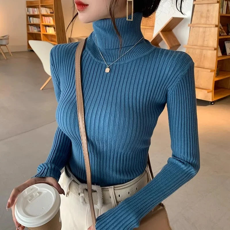 Jersey Mujer Cuello Alto Invierno 2024 - Grueso Cálido Slim Fit