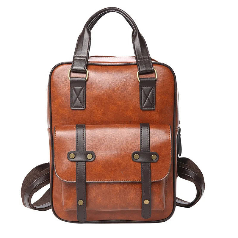 Mochila Cuero Juvenil Unisex - Alta Calidad Adolescentes Escolar Hombro Satchel Color Sólido