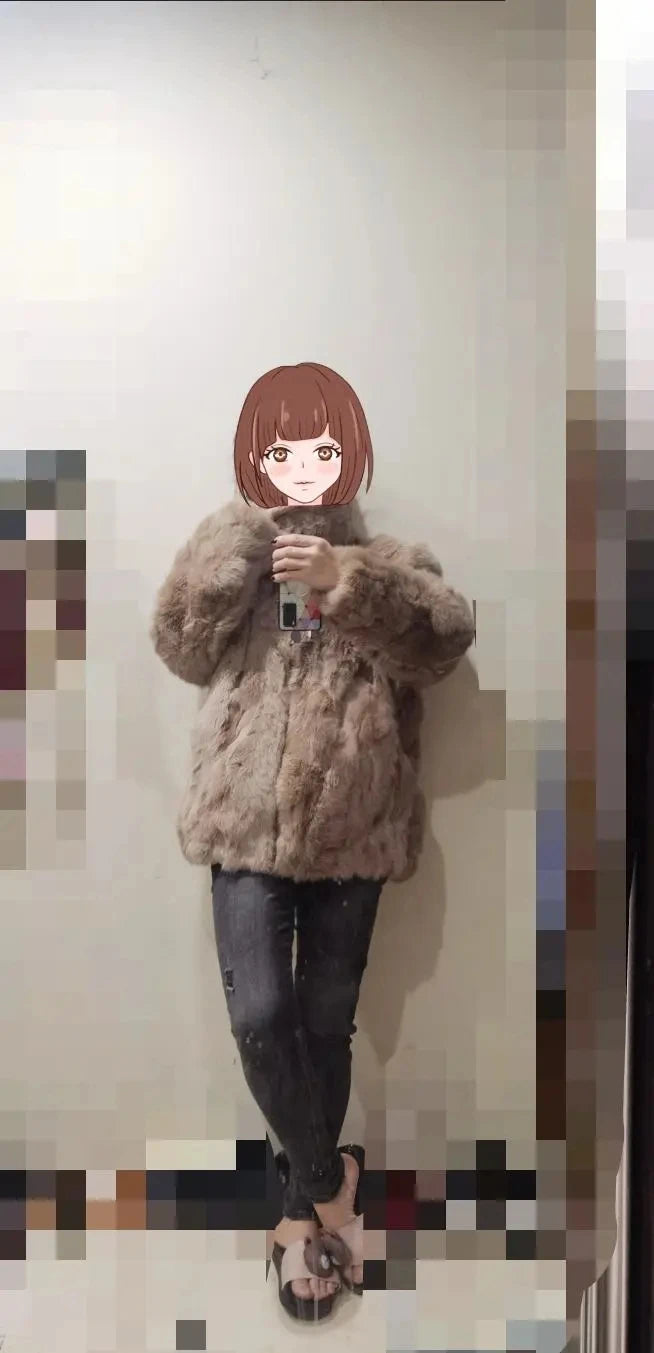 Abrigo Piel Conejo Rex Mujer - Abrigo Largo Holgado Cremallera Invierno