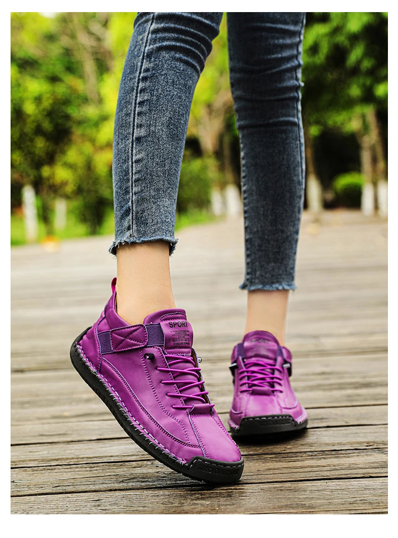 Sneakers Piel Mujer Artesanales - Zapatillas Mid-Top Slip-On Loafers Casual