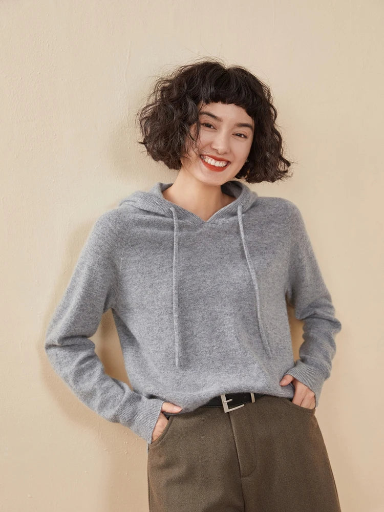 Sudadera Mujer Cashmere Capucha 100% - Pullover Punto Otoño Invierno Lujo