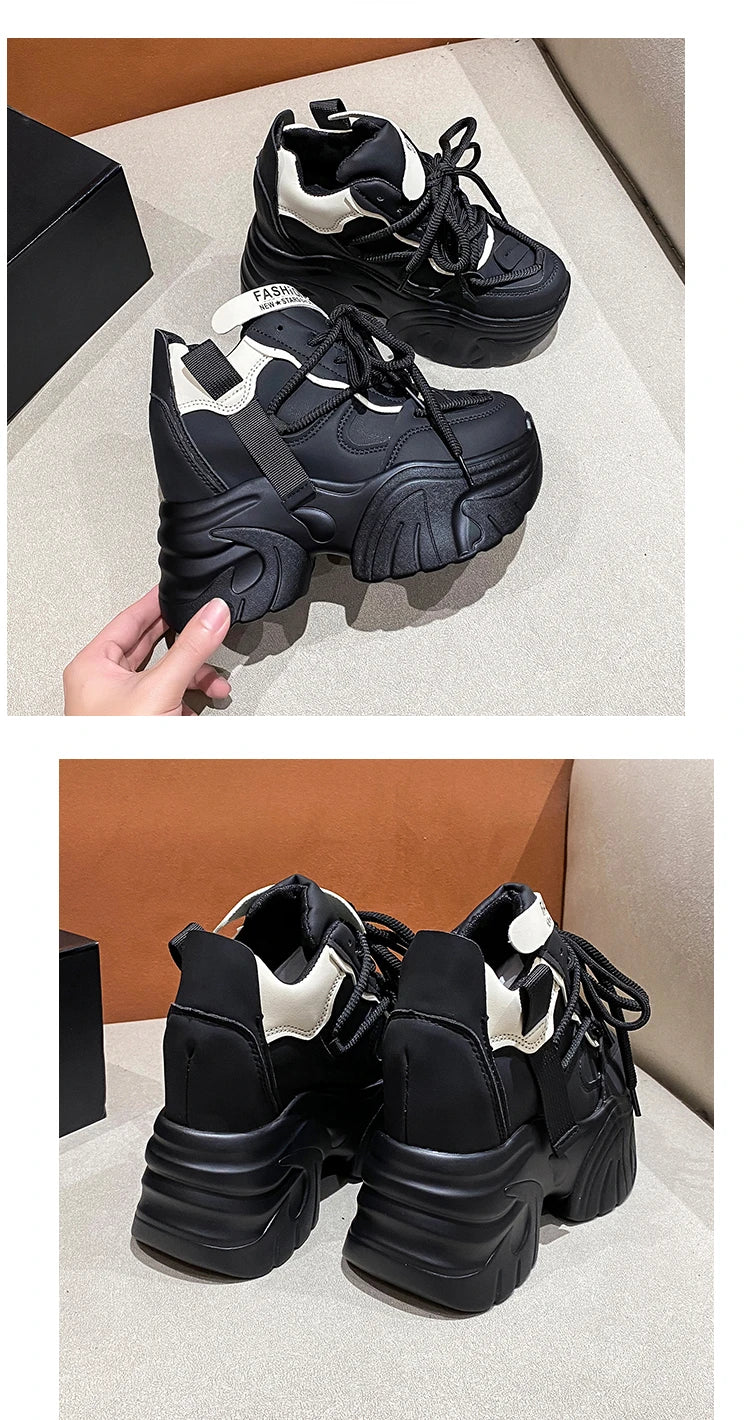 Sneakers Walking Mujer Plataforma Chunky - Zapatillas Piel 10CM Cuña Invierno