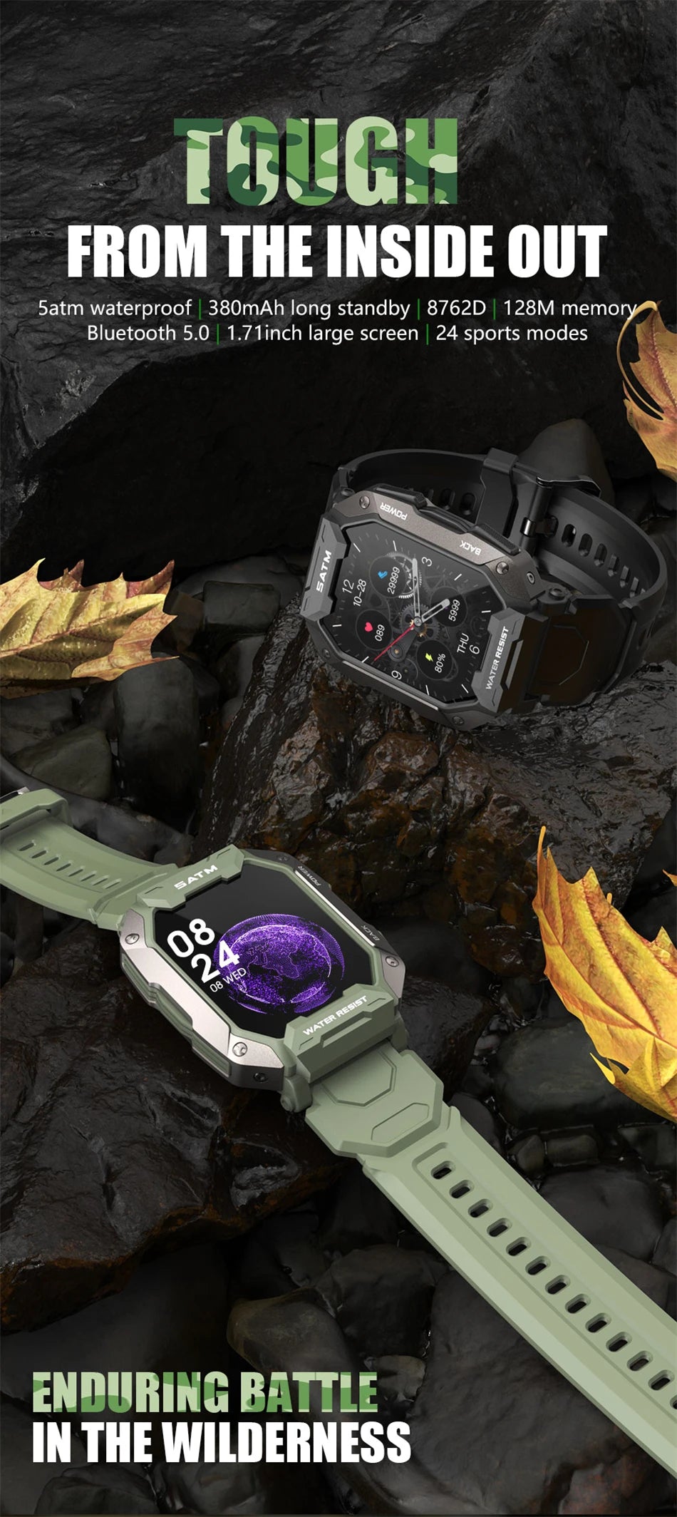 Smartwatch IP68 ATM Natación - Deportivo Outdoor Fitness Tracker Salud para Android iOS