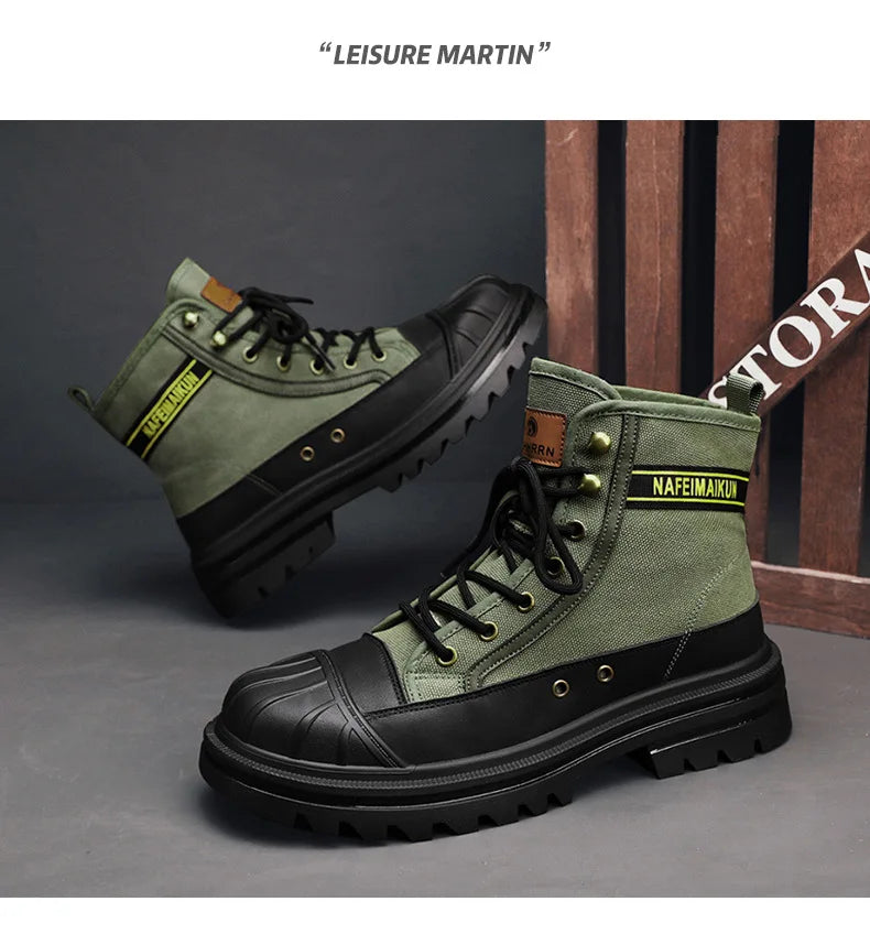 Botas Hombre 2023 Otoño Invierno - Transpirables High-Top Aumentan Altura Suela Gruesa All-Match Canvas Casual
