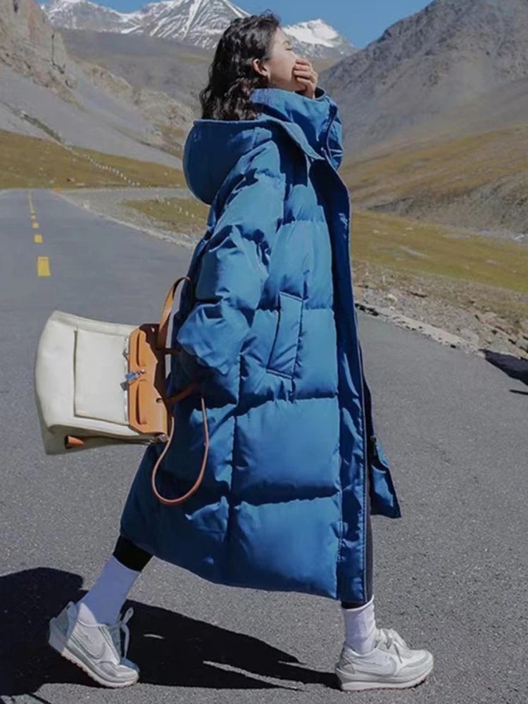 Abrigo Mujer Invierno 2025 Coreano - Largo Rodilla Capucha Tallas Grandes