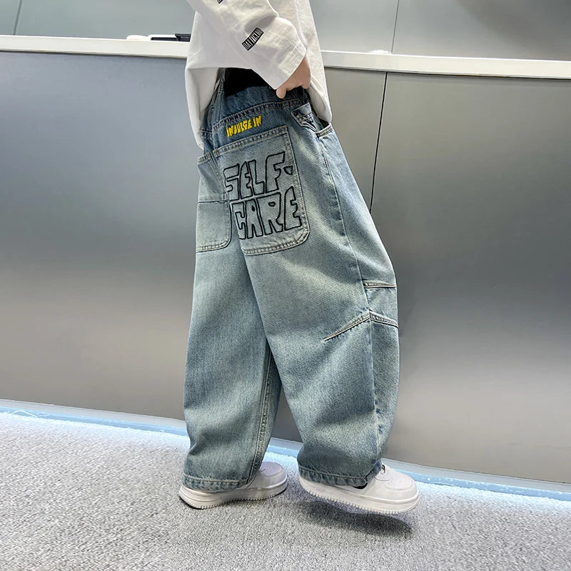 Vaqueros Niño 2025 Primavera Otoño - Pantalones Rectos Pierna Ancha Trendy 5-15 Años
