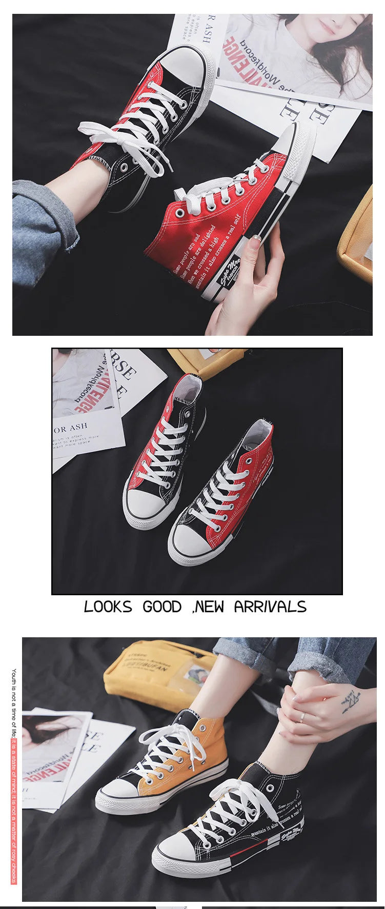 Sneakers High Top Mujer Designer - Zapatillas Canvas Plataforma Talla Grande