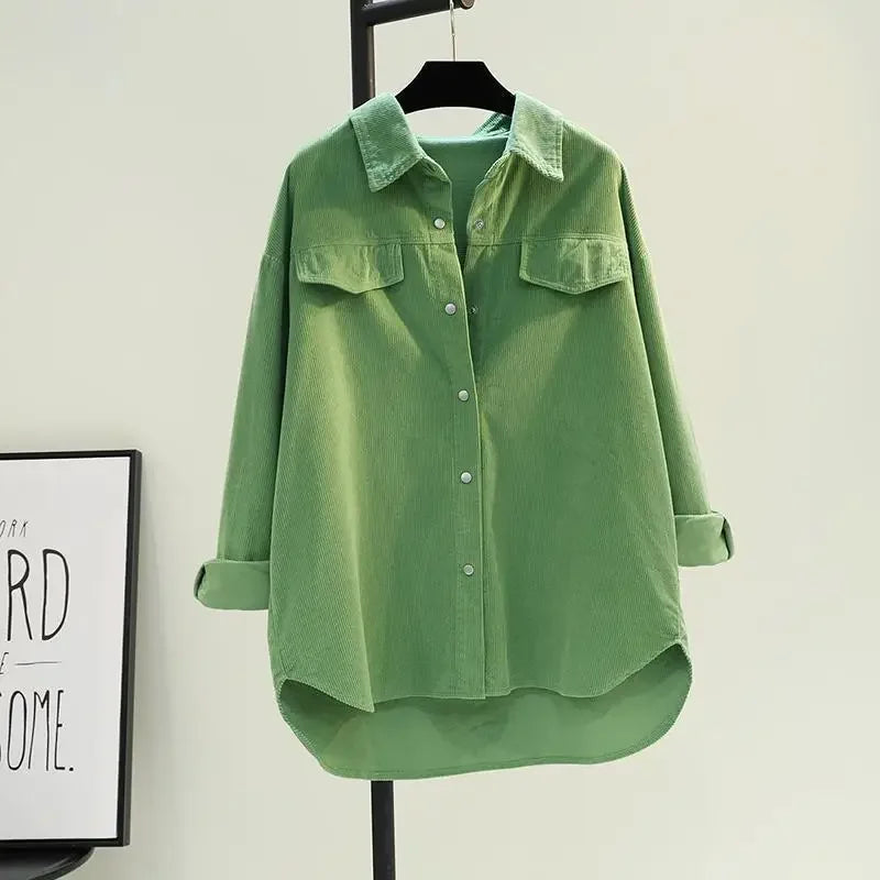 Camisa Pana Mujer Verde Aguacate - Blusa Doble Bolsillo Otoño Invierno