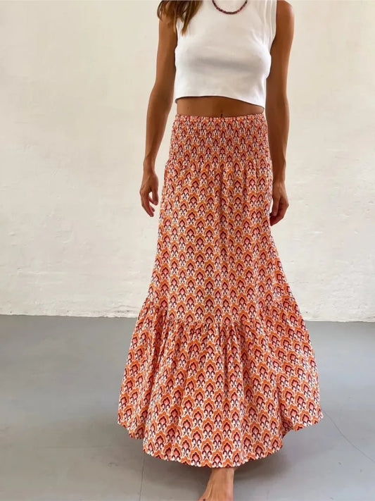 Falda Boho Mujer Casual - Falda Maxi Floral Cintura Elástica Playa Primavera