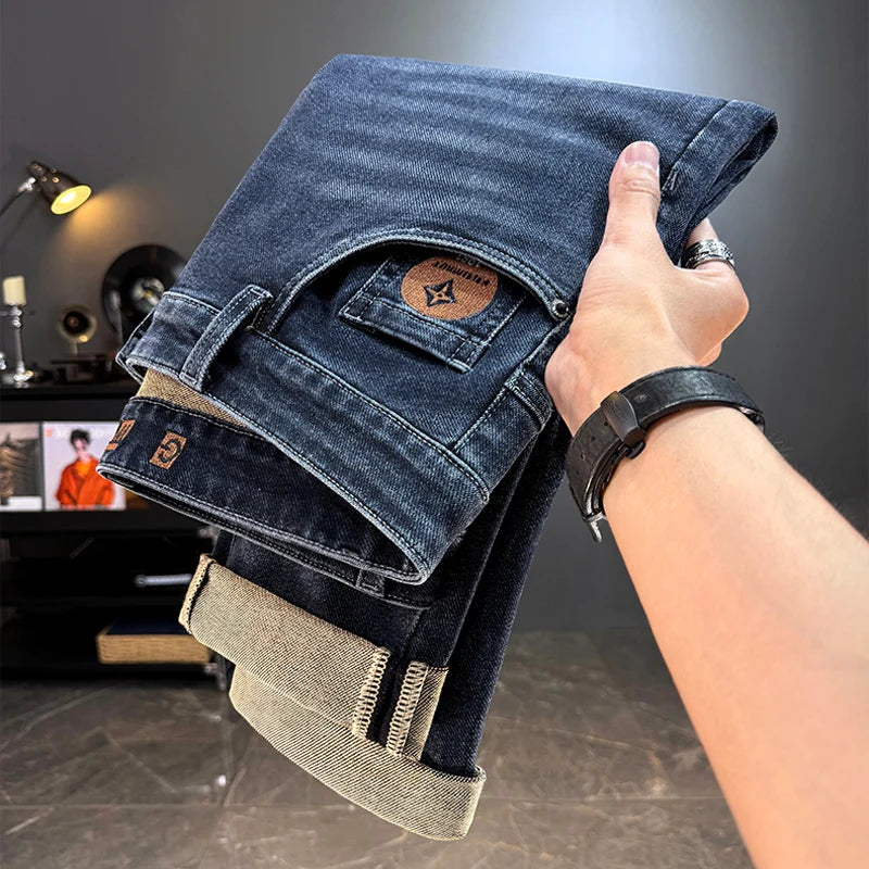 Vaqueros Hombre Otoño Invierno Coreanos - Jeans Rectos Stretch Casuales con Cinturón