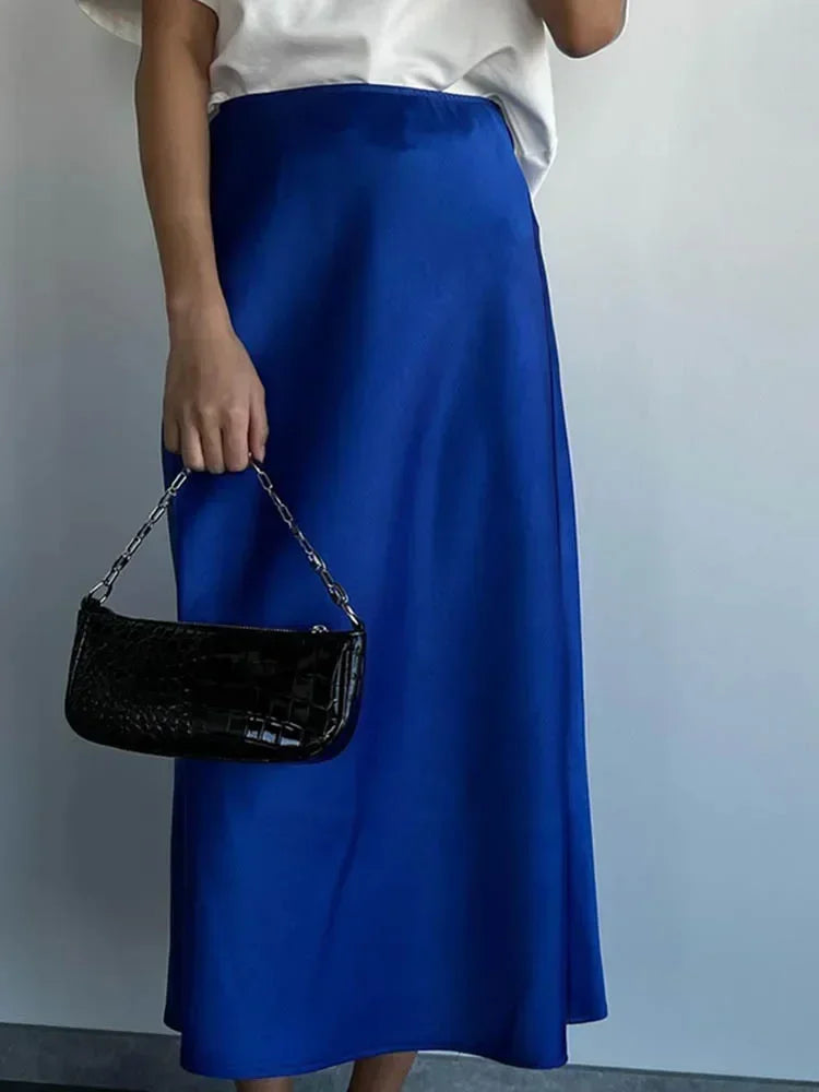 Falda Satén Mujer Púrpura Elegante - Falda Línea A Cintura Alta Fashion 2025