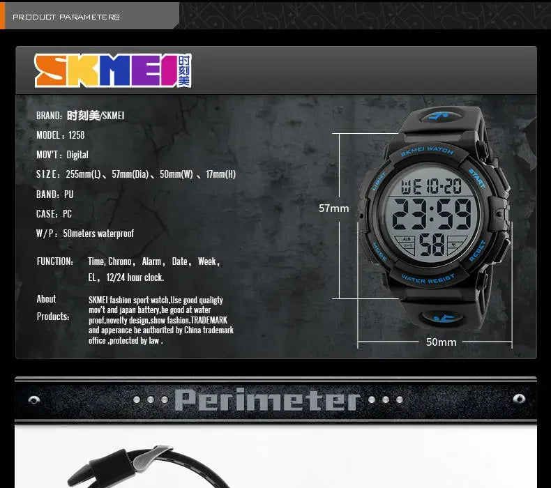Reloj Deportivo Hombre SKMEI 1258 Digital - Multifunción Militar 5ATM Resistente al Agua Outdoor