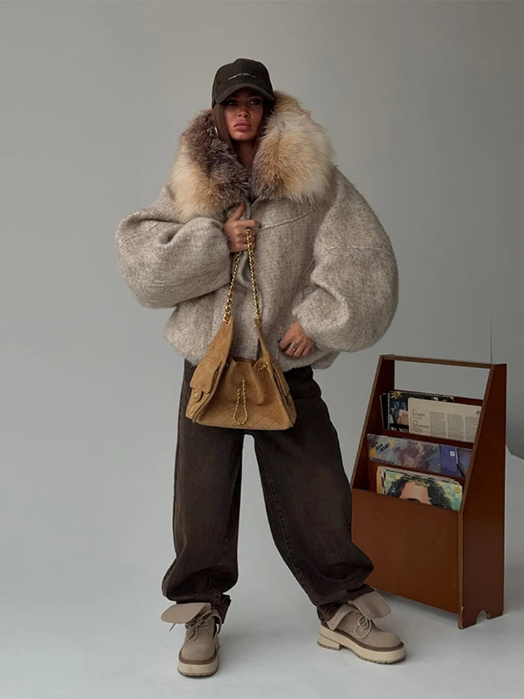 Chaqueta Mujer Cuello Piel Artificial - Chaqueta Vintage Oversize 2025