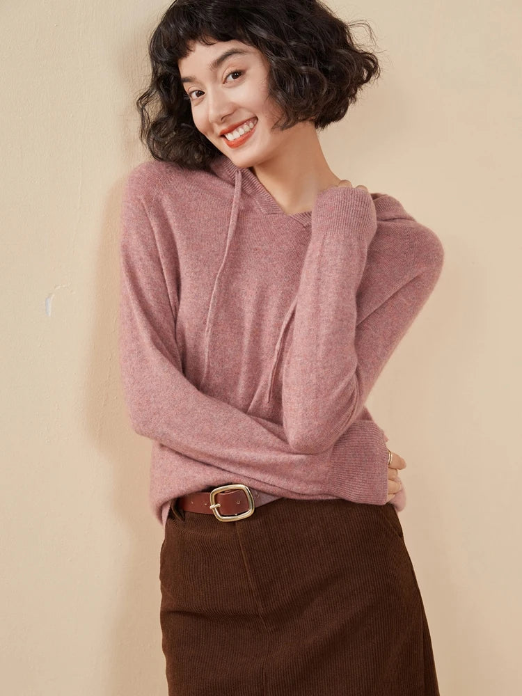 Sudadera Mujer Cashmere Capucha 100% - Pullover Punto Otoño Invierno Lujo