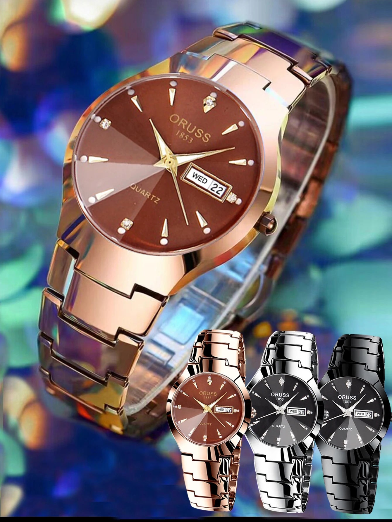 Reloj ORUSS para Pareja - Cuarzo Luxury Acero Inoxidable Resistente al Agua