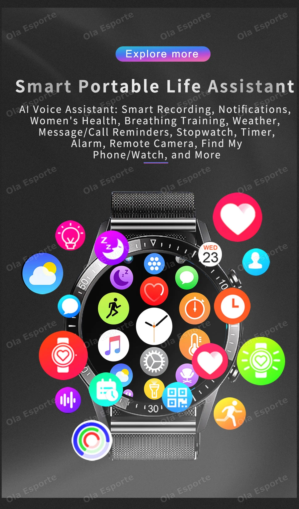 Smartwatch 2025 AMOLED Hombre Mujer - Pantalla Táctil Completa Bluetooth Llamadas 5ATM Deportivo