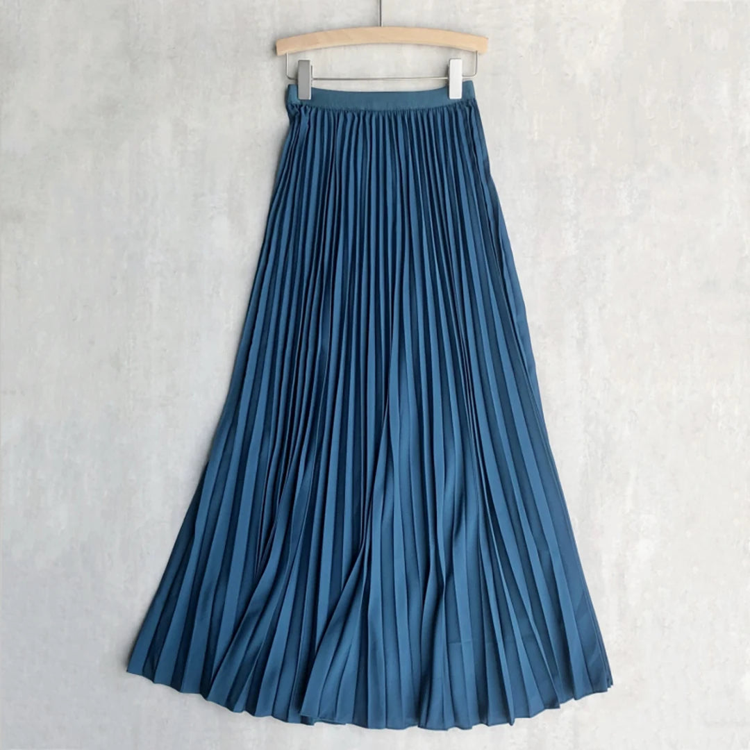 Falda Plisada Mujer Elegante 2024 - Falda Midi Cintura Alta Negra